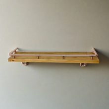 Load image into Gallery viewer, Wooden Shelf With Copper Gallery Rail And Copper Shelf Brackets | Fiddle Rail