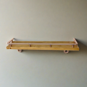 Wooden Shelf With Copper Gallery Rail And Copper Shelf Brackets | Fiddle Rail