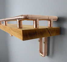 Load image into Gallery viewer, Wood Shelf With Copper Gallery Rail And Copper Shelf Brackets