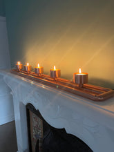 Load image into Gallery viewer, Copper Tea Light Holder
Handmade copper pipe tea light holder or dining table centre piece holding five tea lights.