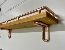 Load image into Gallery viewer, Wood Shelf With Copper Gallery Rail And Copper Shelf Brackets