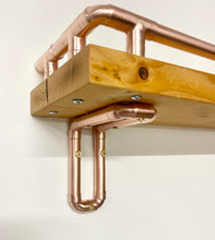 Load image into Gallery viewer, Wood Shelf With Copper Gallery Rail And Copper Shelf Brackets