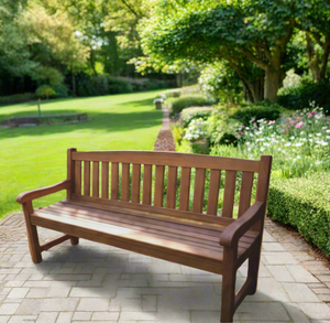 outdoor wood bench made from iroko wood