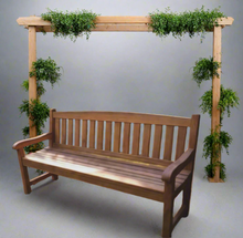 Load image into Gallery viewer, outdoor wood bench made from iroko wood in outdoor garden setting