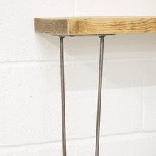 Load image into Gallery viewer, Narrow Hallway Console Table With Two Black Iron Hairpin Legs And Pine Top By QuirkHub