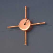 Load image into Gallery viewer, Handmade Copper Wall Clock With Black Hands On Hague Blue Wall