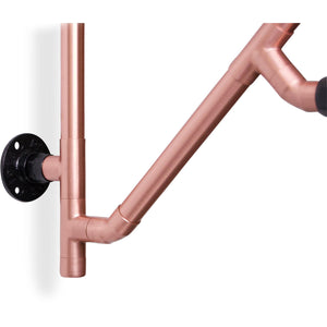 Large Copper Pipe Industrial Styled Wall Mounted Storage Rack With Brass Wall Mounts And Brass Hook Ends