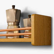 Load image into Gallery viewer, Solid Oak Wall Mounted Shelving Unit With Two Copper Rails At Front